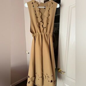 Designer Venera Arapaho Floral-Accent Laser Cut  Tan Midi Dress - SleevelessNWOT